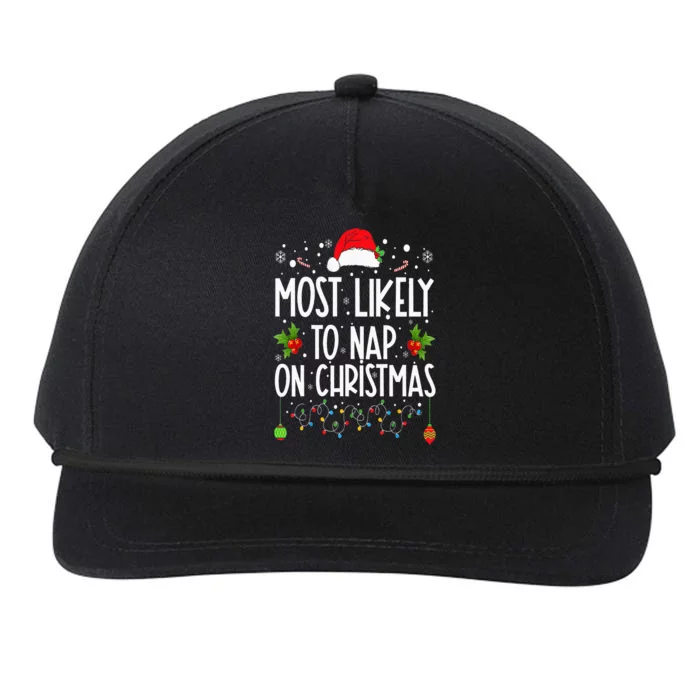 Most Likely To Nap On Christmas Family Christmas Pajamas Snapback Five-Panel Rope Hat