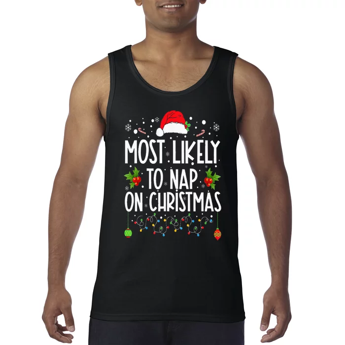 Most Likely To Nap On Christmas Family Christmas Pajamas Tank Top