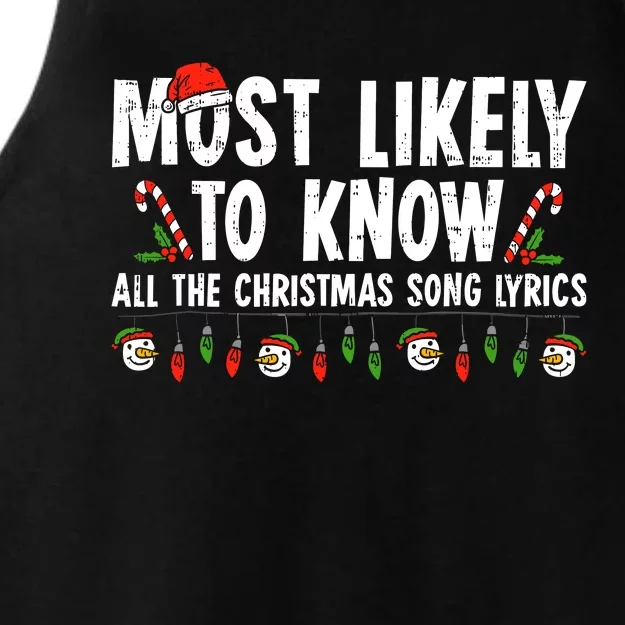 Most Likely To Know All The Christmas Song Lyrics Family Ladies Tri-Blend Wicking Tank