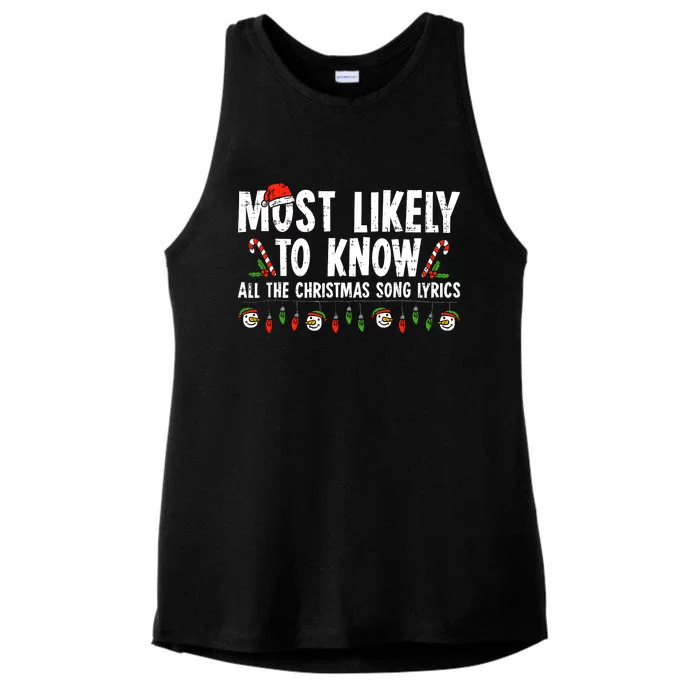 Most Likely To Know All The Christmas Song Lyrics Family Ladies Tri-Blend Wicking Tank