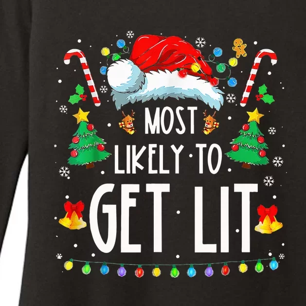 Most Likely To Get Lit Drinking Funny Family Christmas Xmas Womens CVC Long Sleeve Shirt