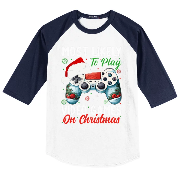 Most Likely To Play Video Games On Christmas Baseball Sleeve Shirt