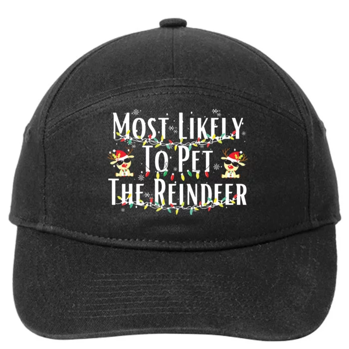 Most Likely To Pet The Reindeer Christmas Tree Lights 7-Panel Snapback Hat