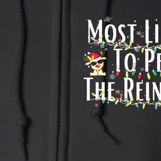 Most Likely To Pet The Reindeer Christmas Tree Lights Full Zip Hoodie