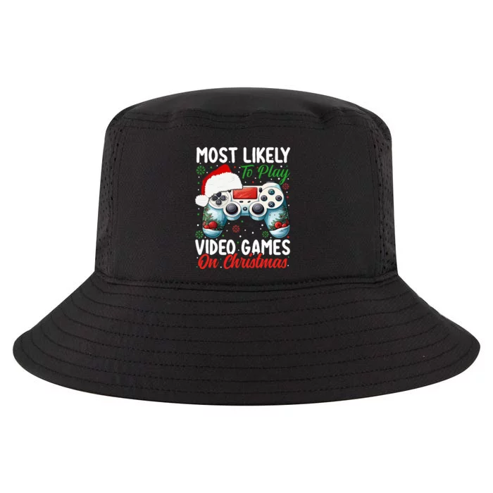 Most Likely To Play Video Games On Christmas Cool Comfort Performance Bucket Hat