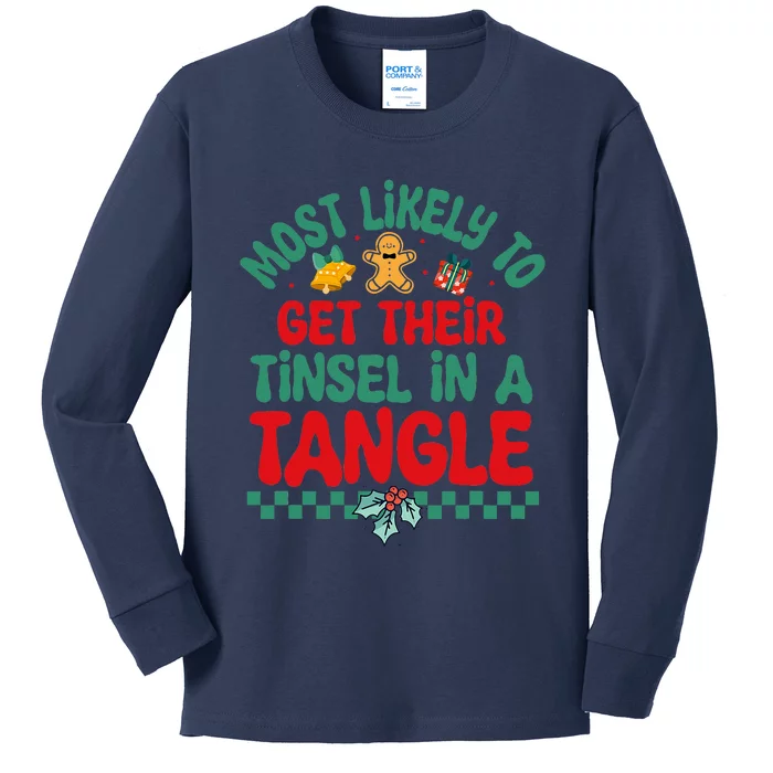 Most Likely To Get Their Tinsel In A Tangle Christmas Pajama Kids Long Sleeve Shirt