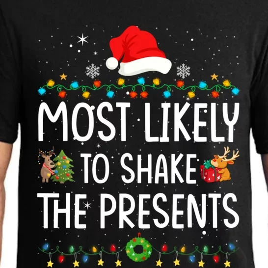 Most Likely To Shake The Presents Santa Christmas Lights Gift Pajama Set