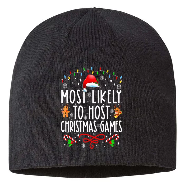 Most Likely To Host Christmas Games Funny Family Christmas 8 1/2in Sustainable Knit Beanie