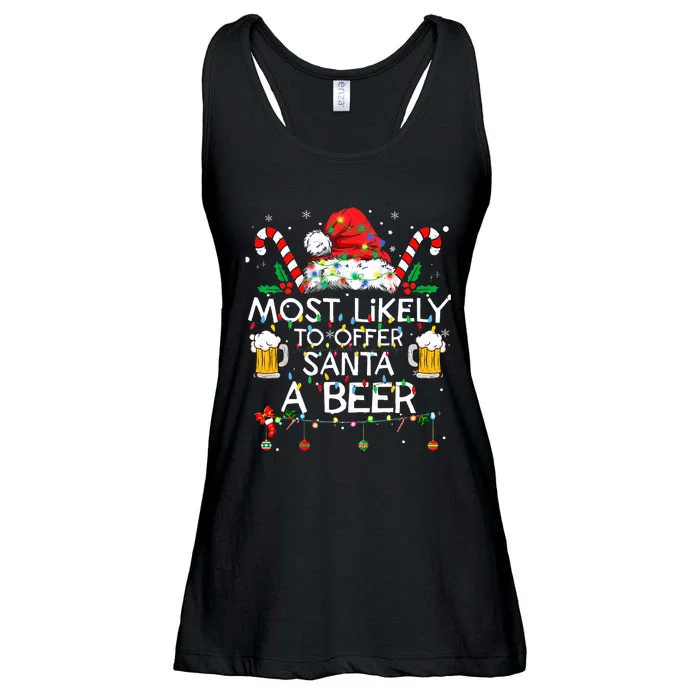 Most Likely To Offer Santa A Beer Funny Christmas Drinking Ladies Essential Flowy Tank