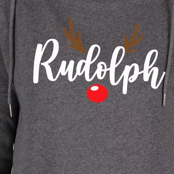 Most Likely To Try Ride Rudolph Funny Couples Christmas Womens Funnel Neck Pullover Hood