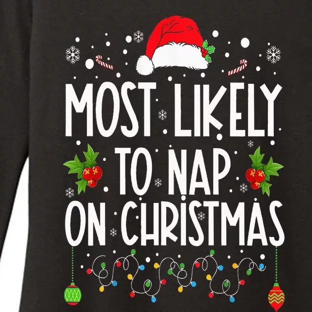 Most Likely To Nap On Christmas Family Christmas Pajamas Womens CVC Long Sleeve Shirt