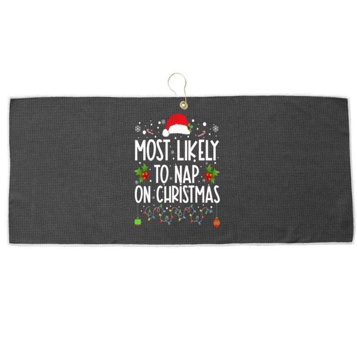 Most Likely To Nap On Christmas Family Christmas Pajamas Large Microfiber Waffle Golf Towel