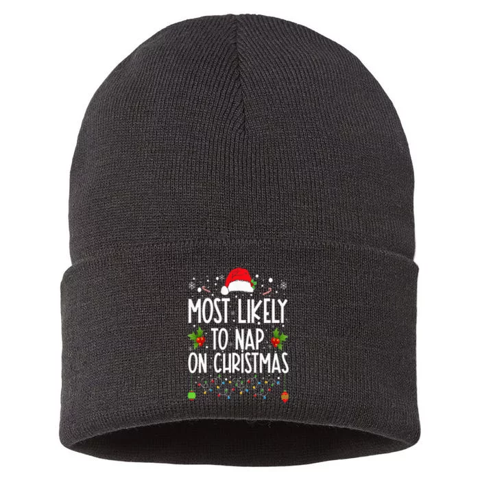 Most Likely To Nap On Christmas Family Christmas Pajamas Sustainable Knit Beanie