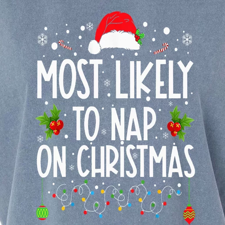 Most Likely To Nap On Christmas Family Christmas Pajamas Garment-Dyed Women's Muscle Tee