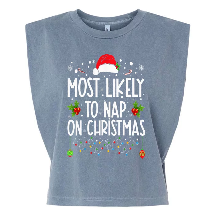 Most Likely To Nap On Christmas Family Christmas Pajamas Garment-Dyed Women's Muscle Tee