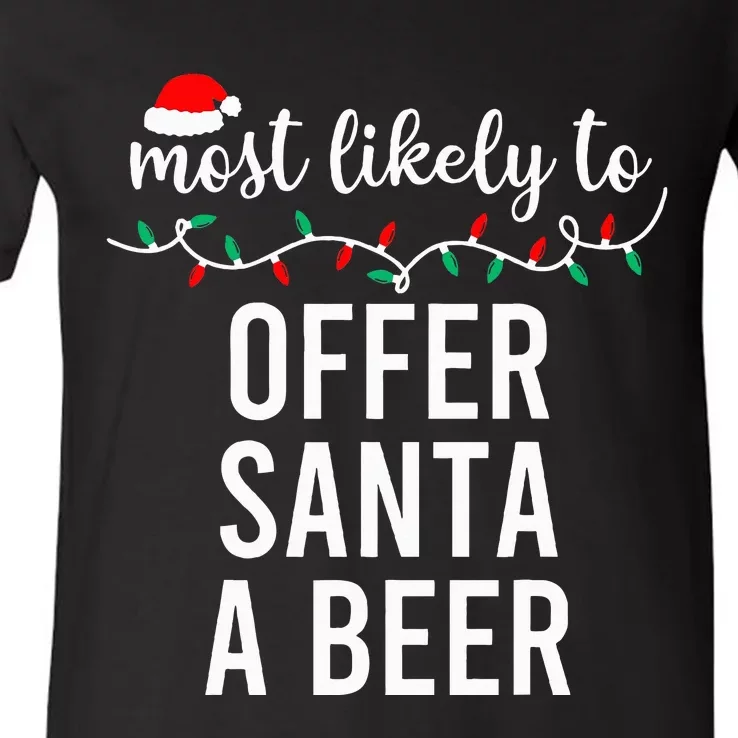 Most Likely To Christmas Matching Family Pajamas Funny V-Neck T-Shirt