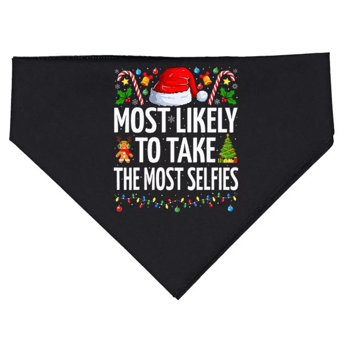 Most Likely To Take The Most Selfies Funny Family Christmas USA-Made Doggie Bandana