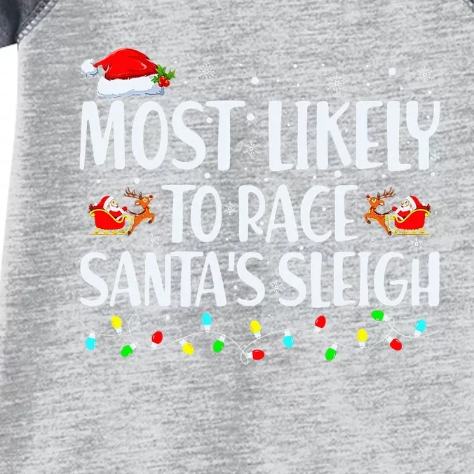 Most Likely To Race SantaS Sleigh Family Christmas Pajamas Infant Baby Jersey Bodysuit