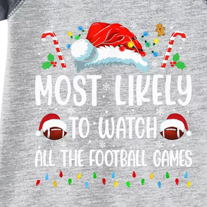 Most Likely To Watch All The Football Games Christmas Family Infant Baby Jersey Bodysuit