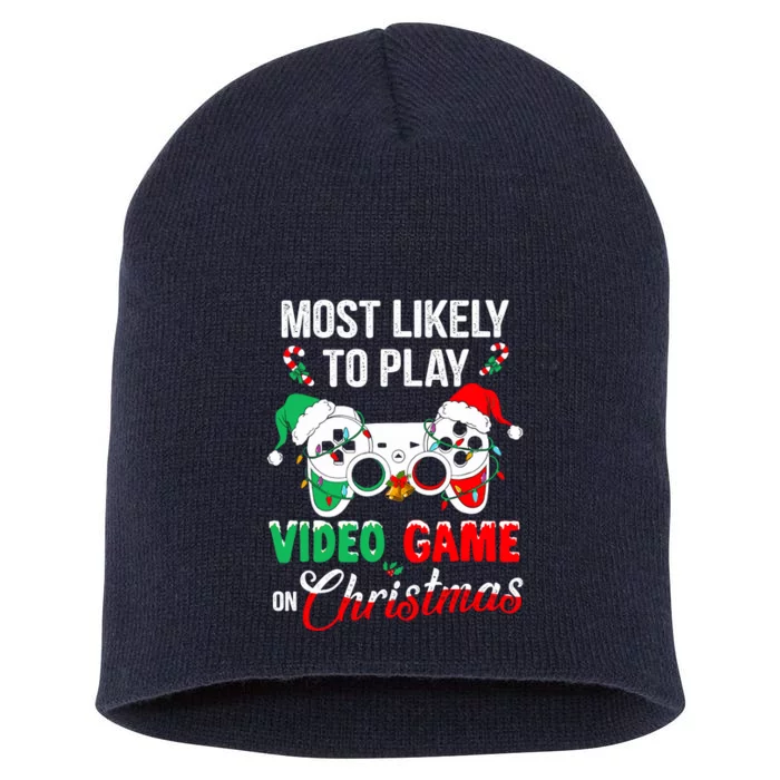 Most Likely To Play Video Game On Christmas Santa Gaming Short Acrylic Beanie