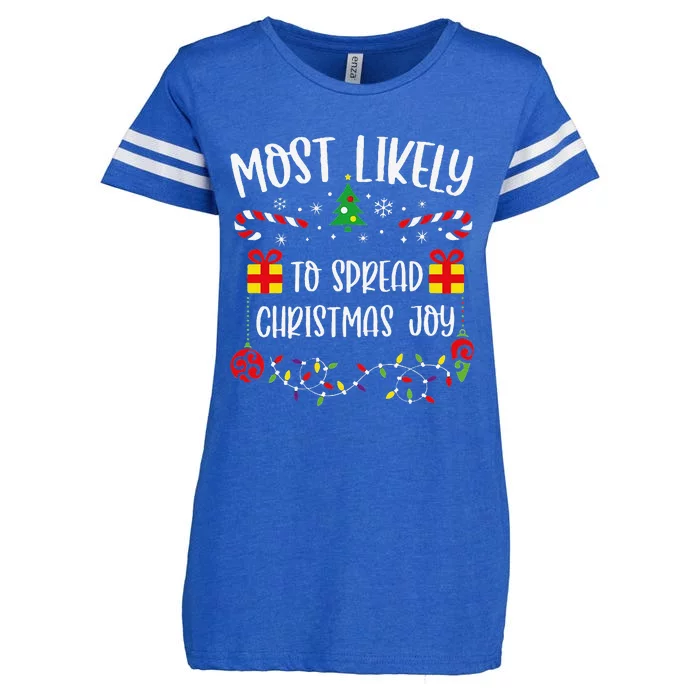 Most Likely To Spread Christmas Joy Funny Christmas Family Matching Cute Chris Enza Ladies Jersey Football T-Shirt