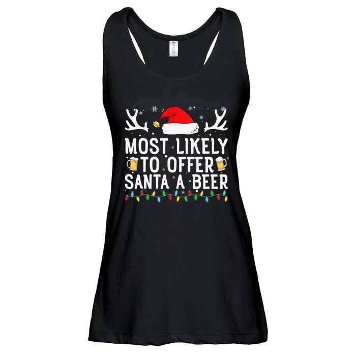 Most Likely To Offer Santa A Beer Funny Christmas Drinking Ladies Essential Flowy Tank