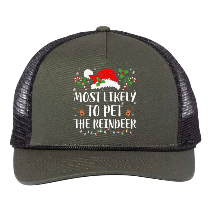 Most Likely To Pet The Reindeer Christmas Matching Family Retro Rope Trucker Hat Cap