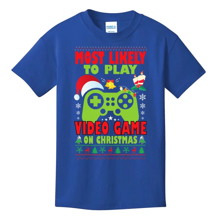 Most Likely To Play Video Game Family Matching Christmas Kids T-Shirt