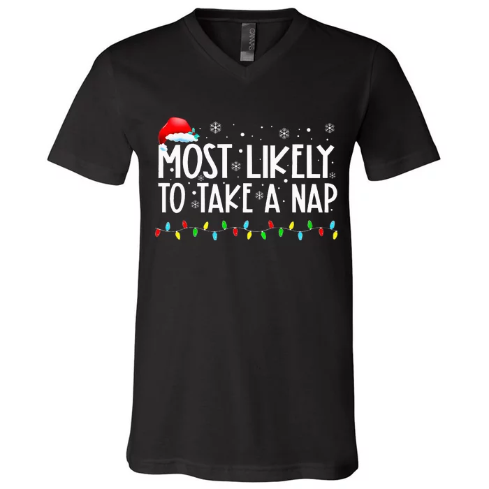 Most Likely To Take A Nap Family Matching Christmas V-Neck T-Shirt