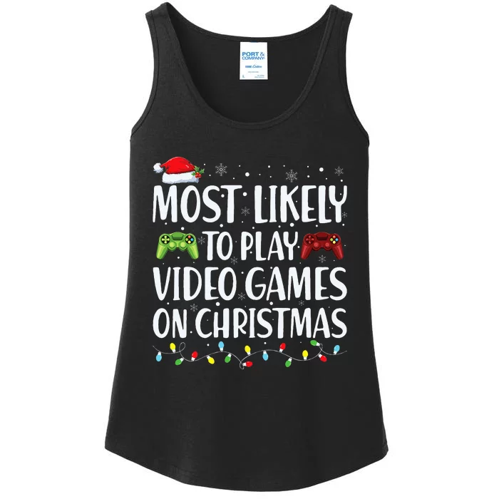 Most Likely To Play Video Game On Xmas Santa Ladies Essential Tank