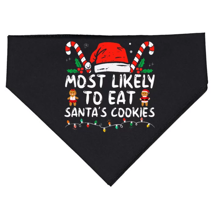 Most Likely To Eat Santas Cookies Family Christmas Holiday USA-Made Doggie Bandana