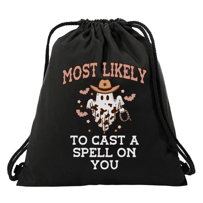 Most Likely To To Cast A Spell On You Ghoul Cowboy Western Drawstring Bag