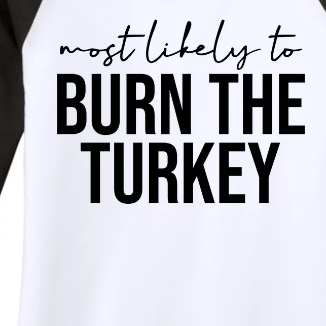 Most Likely To Burn The Turkey Funny Thanksgiving Women's Tri-Blend 3/4-Sleeve Raglan Shirt