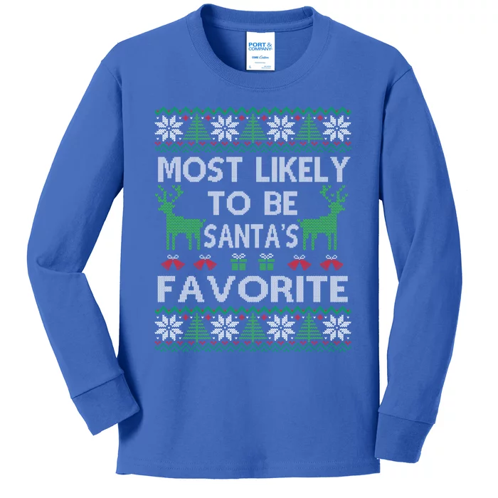 Most Likely To Be SantaS Favorite Christmas Great Gift Kids Long Sleeve Shirt