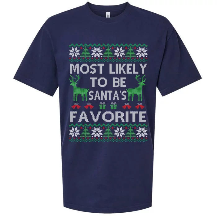 Most Likely To Be SantaS Favorite Christmas Great Gift Sueded Cloud Jersey T-Shirt