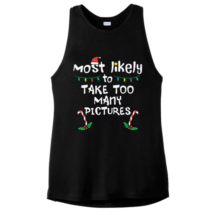 Most Likely Take Pictures Christmas Xmas Family Matching Mom Ladies Tri-Blend Wicking Tank