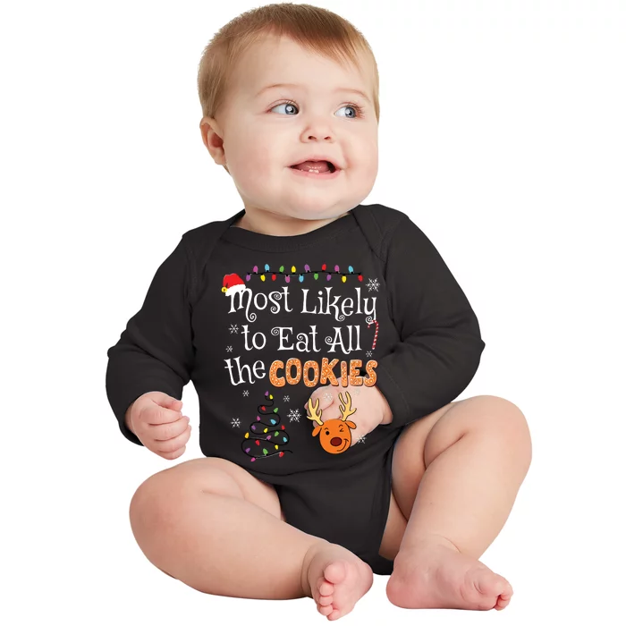 Most Likely To Eat All The Cookies Funny Christmas Baby Long Sleeve Bodysuit