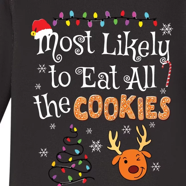 Most Likely To Eat All The Cookies Funny Christmas Baby Long Sleeve Bodysuit