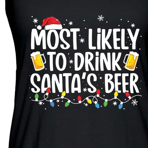 Most Likely To Drink Santas Beer Funny Christmas Drinking Ladies Essential Flowy Tank