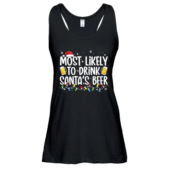 Most Likely To Drink Santas Beer Funny Christmas Drinking Ladies Essential Flowy Tank