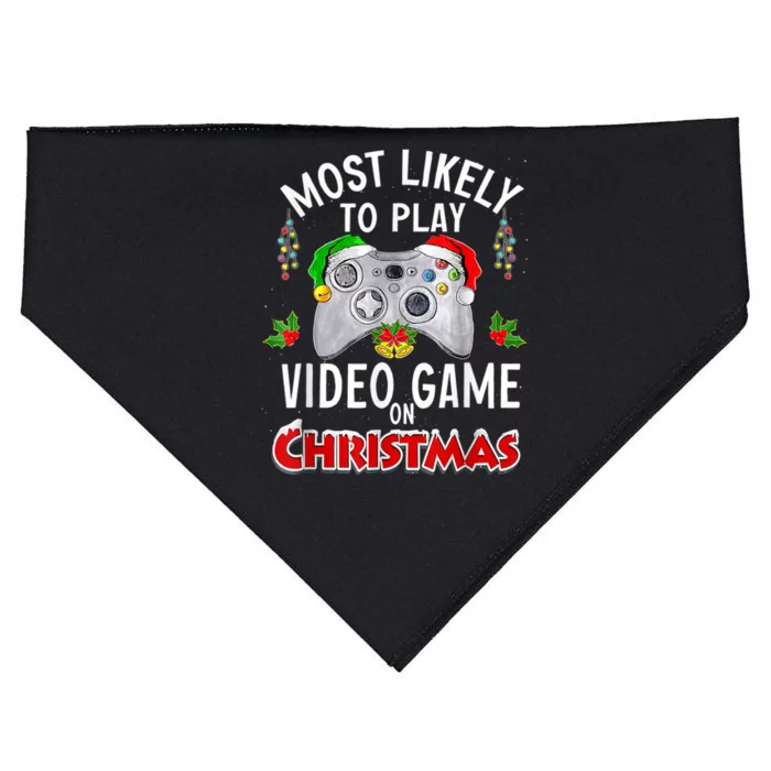 Most Likely To Play Video Games On Christmas Lights Funny Gift USA-Made Doggie Bandana