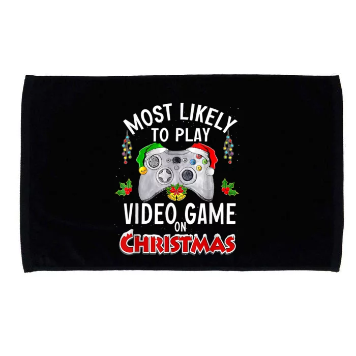 Most Likely To Play Video Games On Christmas Lights Funny Gift Microfiber Hand Towel