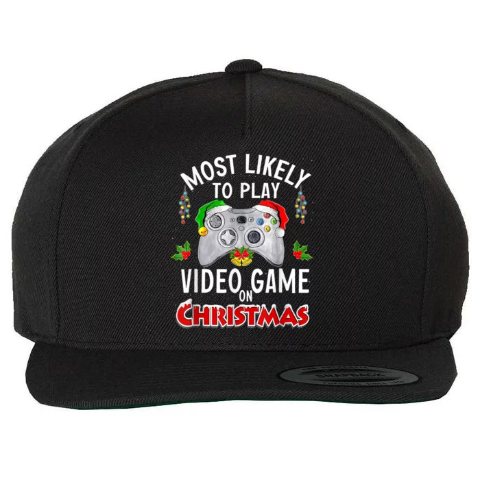 Most Likely To Play Video Games On Christmas Lights Funny Gift Wool Snapback Cap