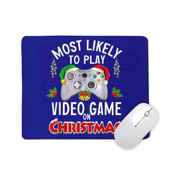 Most Likely To Play Video Games On Christmas Lights Funny Gift Mousepad