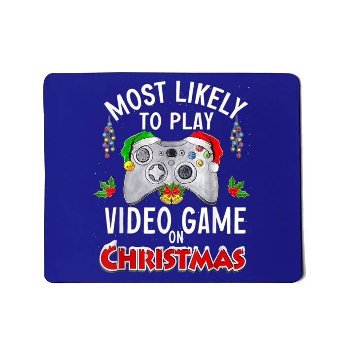 Most Likely To Play Video Games On Christmas Lights Funny Gift Mousepad