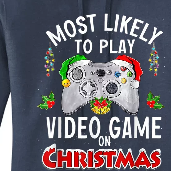 Most Likely To Play Video Games On Christmas Lights Funny Gift Women's Pullover Hoodie