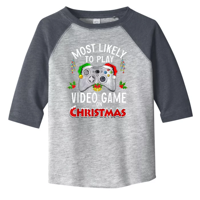 Most Likely To Play Video Games On Christmas Lights Funny Gift Toddler Fine Jersey T-Shirt