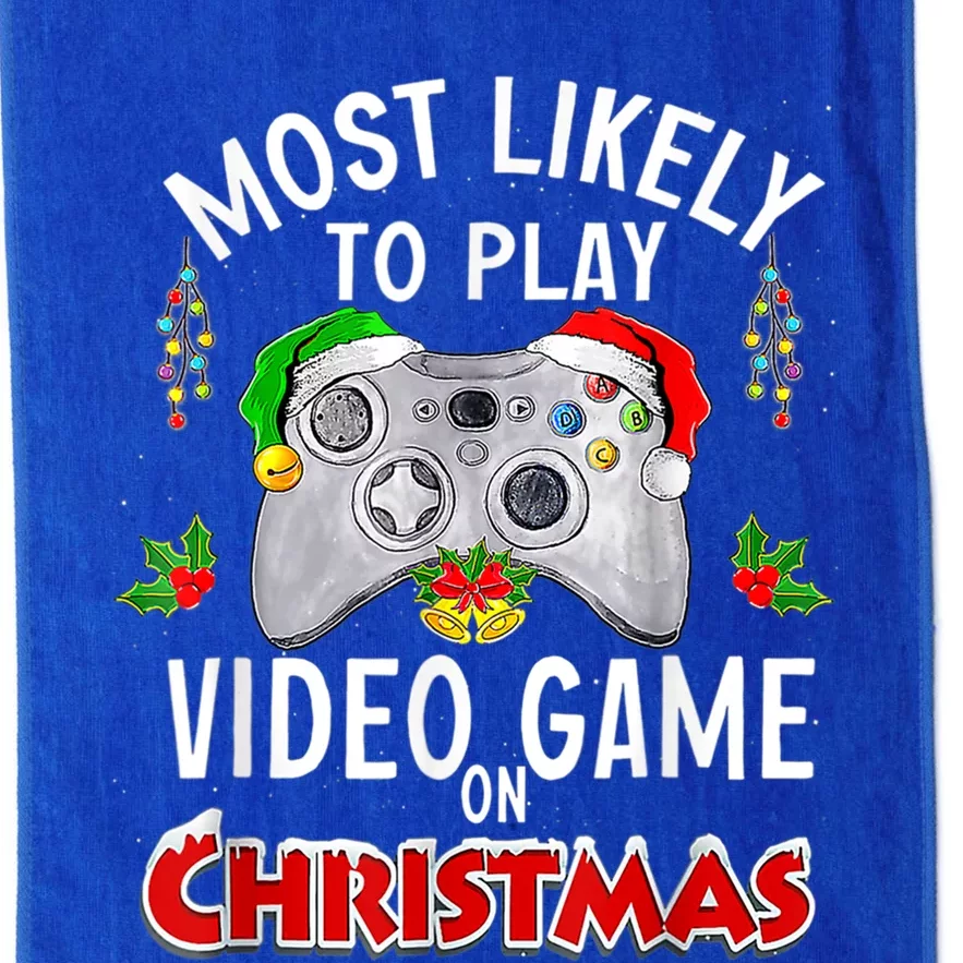 Most Likely To Play Video Games On Christmas Lights Funny Gift Platinum Collection Golf Towel