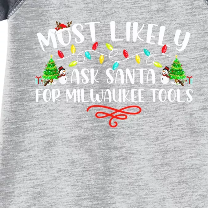 Most Likely To Ask Santa for Milwaukee Tools Christmas Xmas Infant Baby Jersey Bodysuit