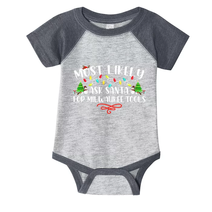 Most Likely To Ask Santa for Milwaukee Tools Christmas Xmas Infant Baby Jersey Bodysuit